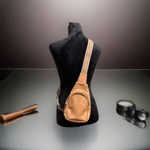 Small Sling Bag for Women Crossbody, Faux Leather Trendy Waist 1-5 Light Brown